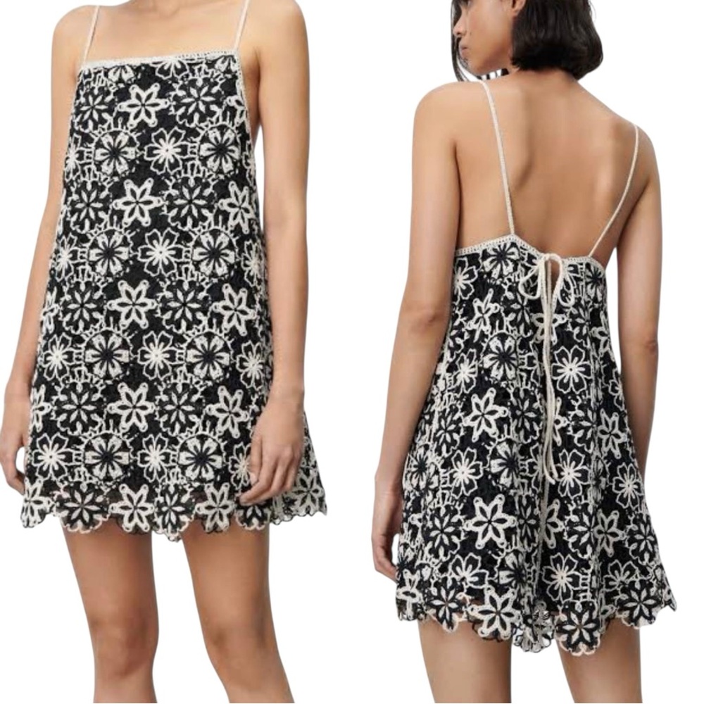 Zara Black and White Floral Lace Mini Dress